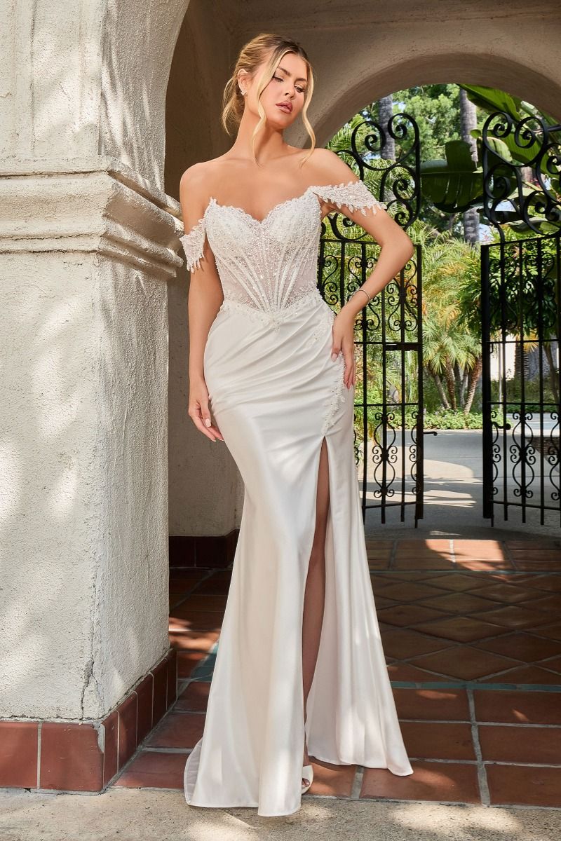 VERONA GOWN GLITTER SATIN CORSET DRESS OFF WHITE