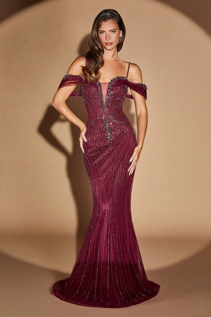 Alana Gown Beaded Off The Shoulder Evening Gown