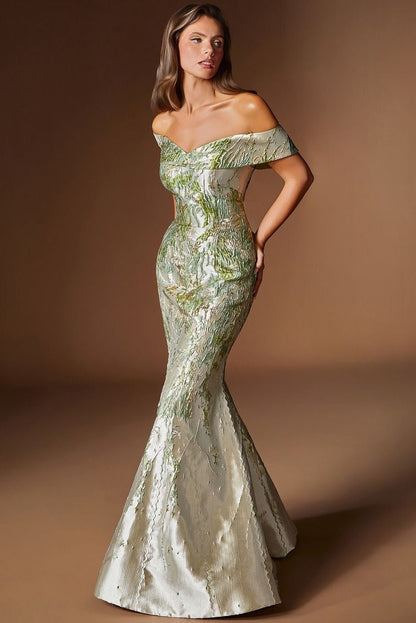 Mykonos Gown Metallic Jacquard Mermaid Evening Dress