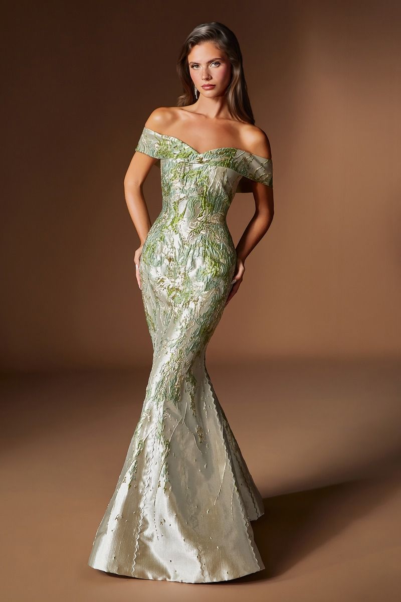 Mykonos Gown Metallic Jacquard Mermaid Evening Dress