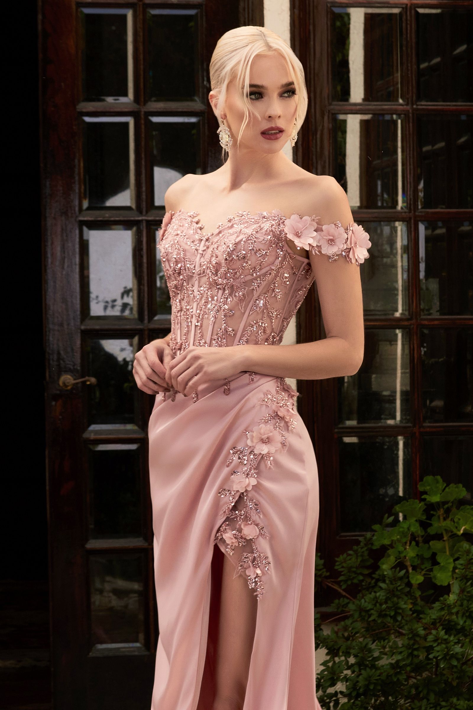 Rosaline Gown Floral Detail Off-The-Shoulder Dress