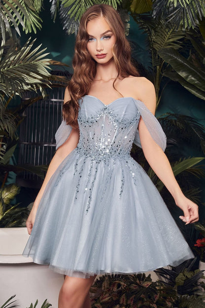 OLIVIA MINI DRESS OFF THE SHOULDER EMBELLISHED A- SHORT DRESS