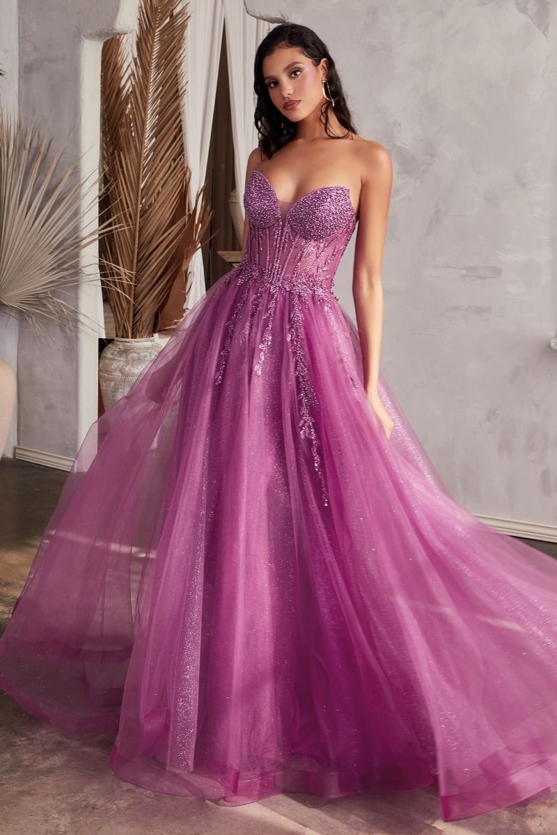 Marisol Gown Pearl Beaded Glitter Tulle Ball Gown