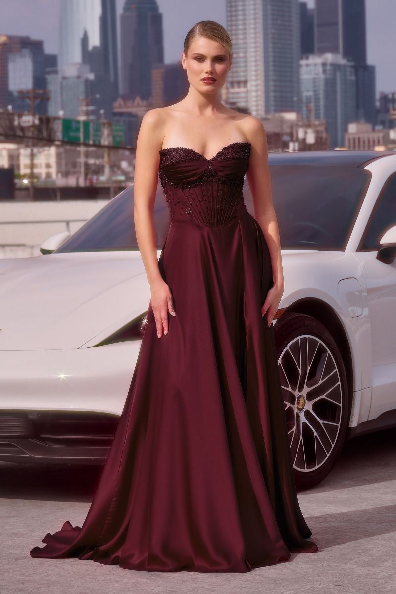 Melanie Gown A- Dress with Beaded Bodice & Corset Back