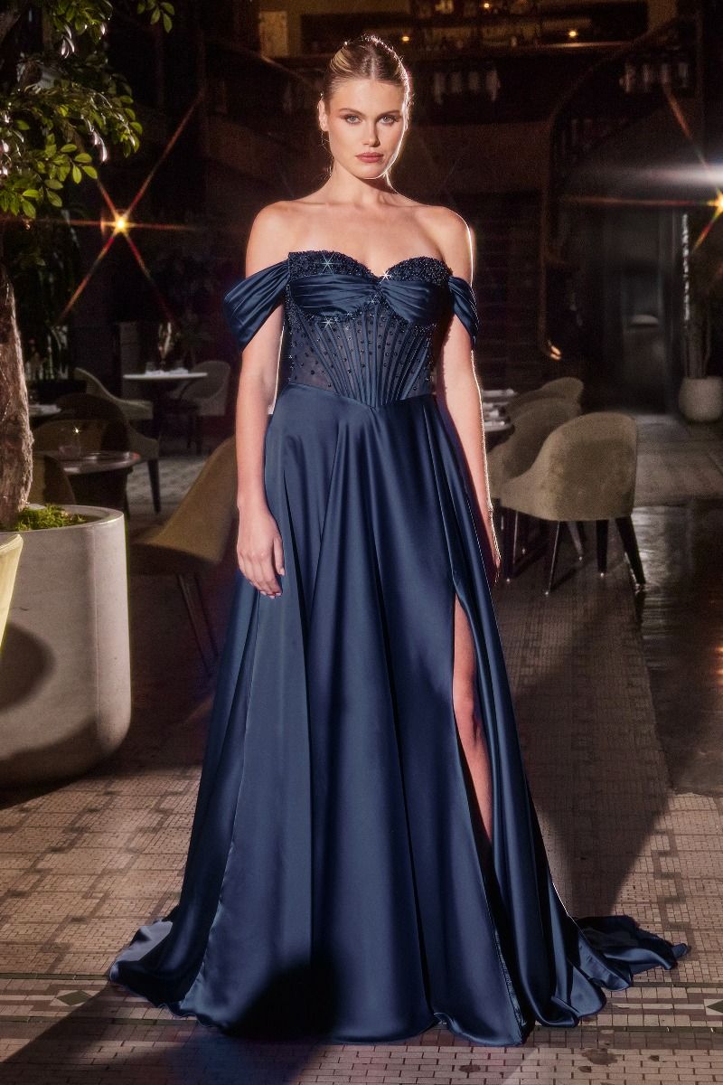 Melanie Gown A- Dress with Beaded Bodice & Corset Back