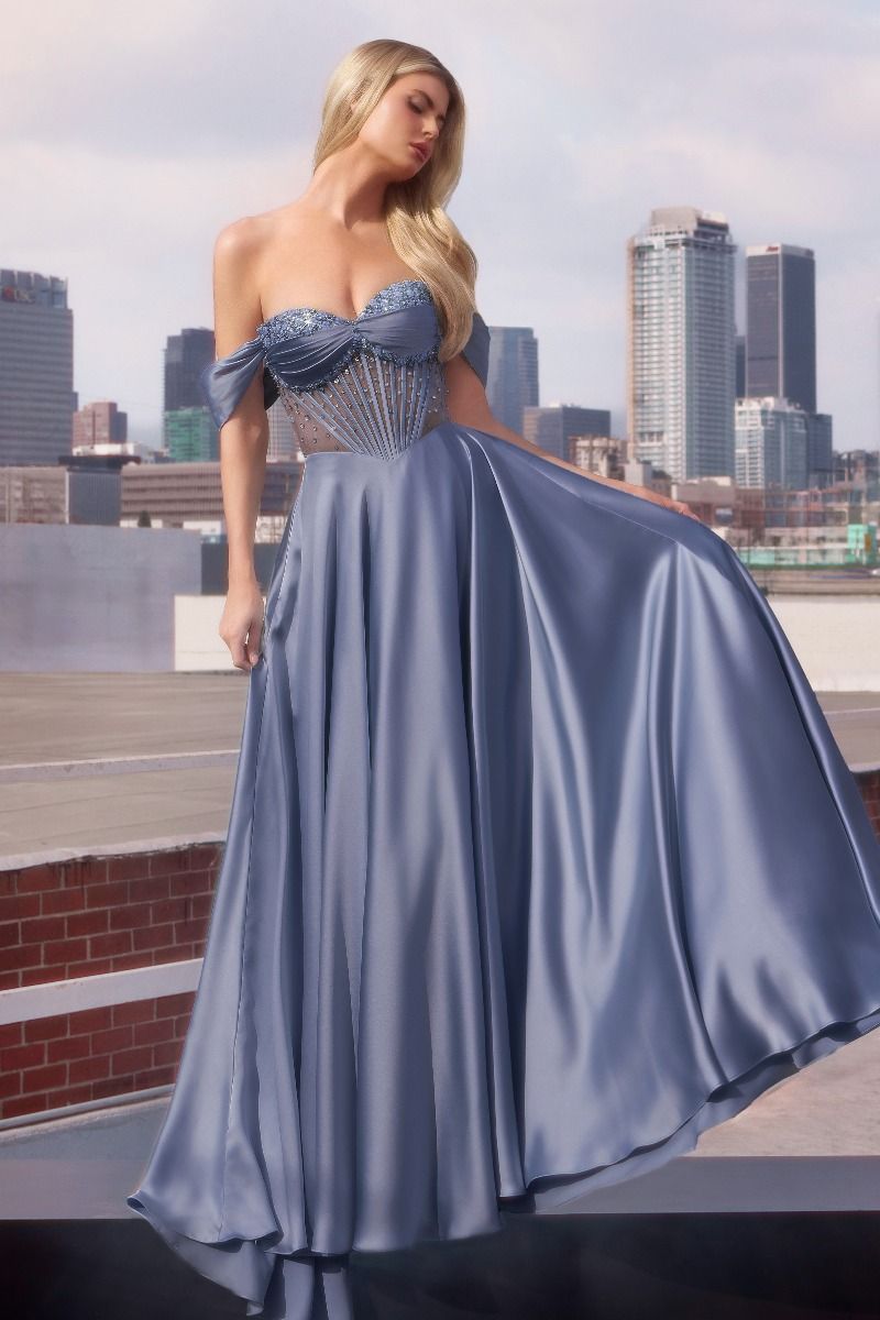 Melanie Gown A- Dress with Beaded Bodice & Corset Back