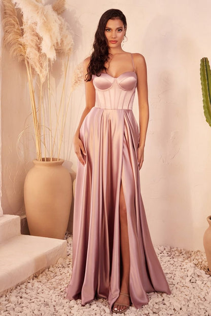 SELMA GOWN A- LUXE SATIN BUSTIER DRESS