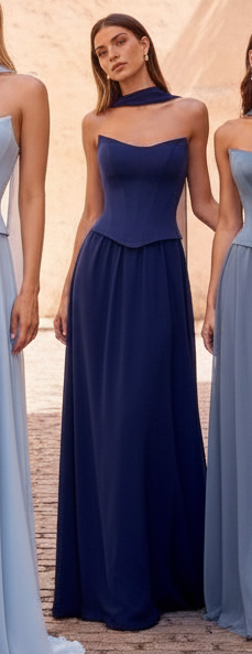 ISABELLA GOWN STRAPLESS CHIFFON DRESS WITH SCARF
