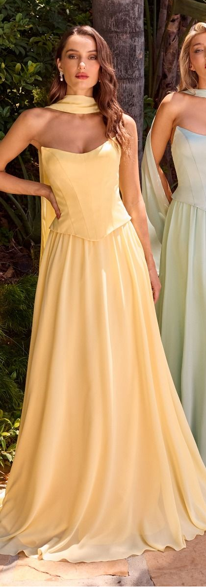ISABELLA GOWN STRAPLESS CHIFFON DRESS WITH SCARF