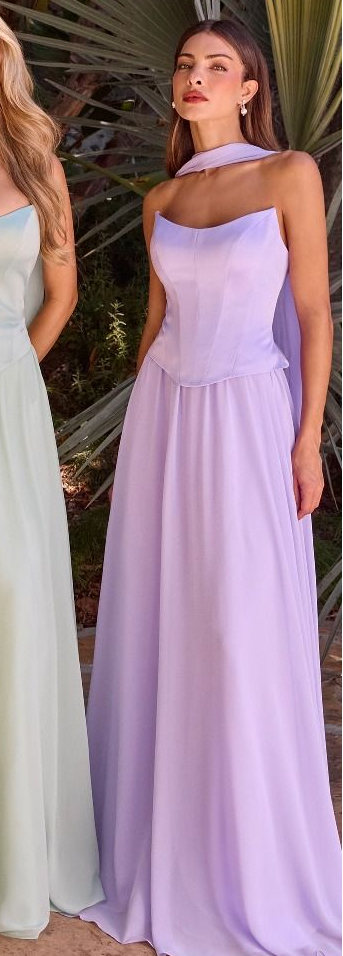ISABELLA GOWN STRAPLESS CHIFFON DRESS WITH SCARF