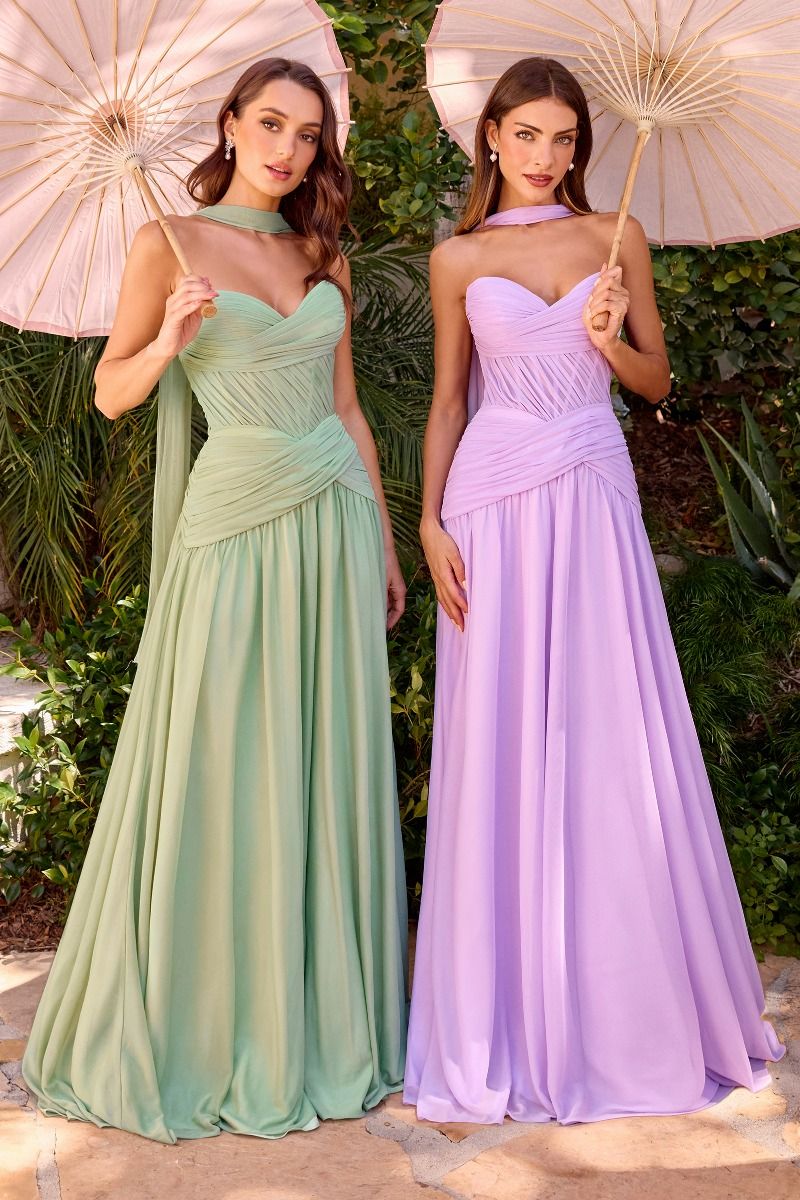 Kimberly Gown Chiffon A- Dress With Scarf