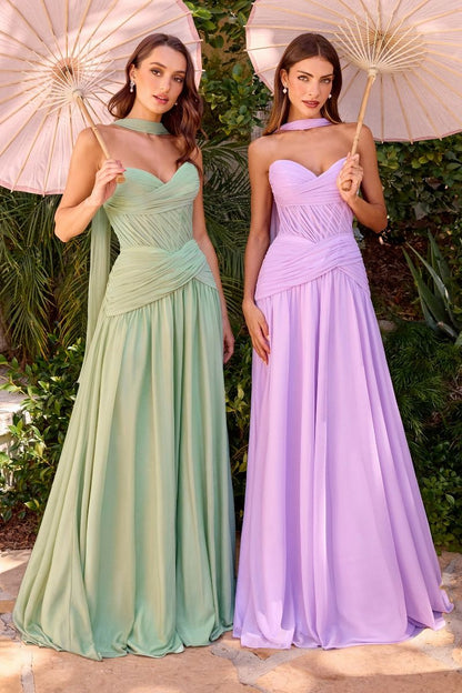 Kimberly Gown Chiffon A- Dress With Scarf