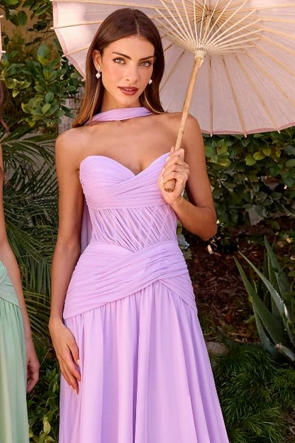 Kimberly Gown Chiffon A- Dress With Scarf