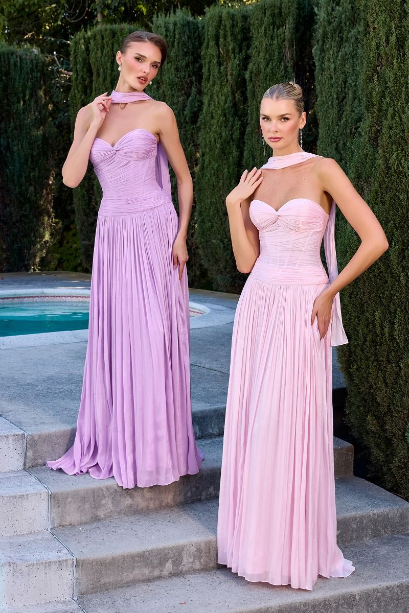 Linnea Gown Strapless Shimmer Chiffon Dress with Scarf