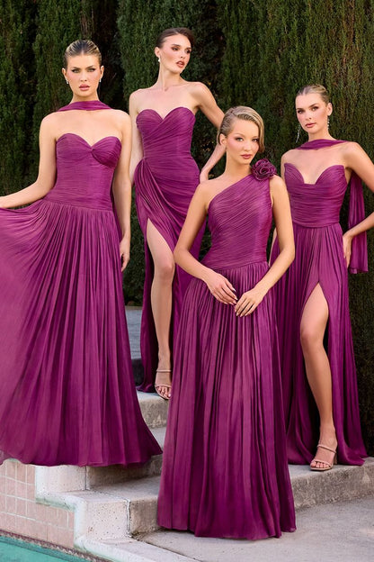 Minna Gown Rosette One Shoulder A- Shimmer Chiffon Dress