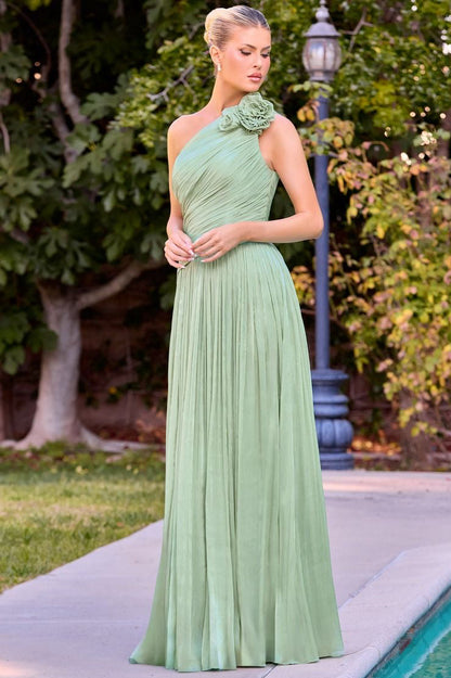 Minna Gown Rosette One Shoulder A- Shimmer Chiffon Dress