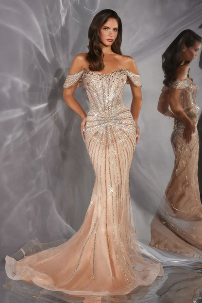 Whitney Gown Beaded Mermaid Dress with Corset