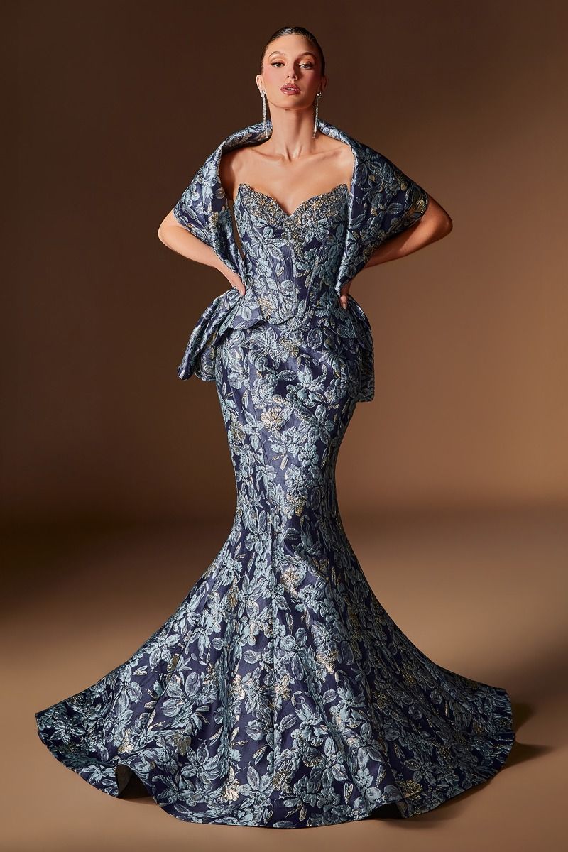 Jackie Gown Jacquard Mermaid Dress With Shawl
