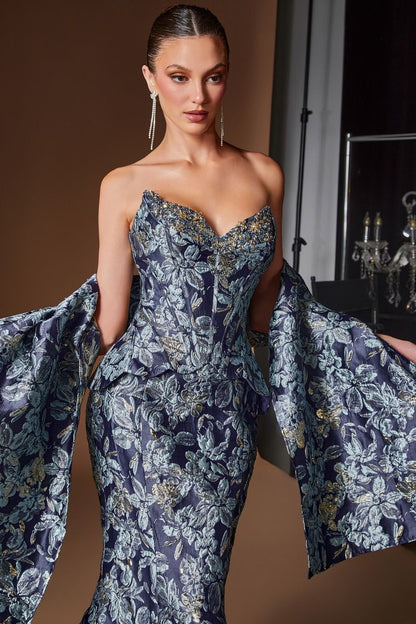 Jackie Gown Jacquard Mermaid Dress With Shawl