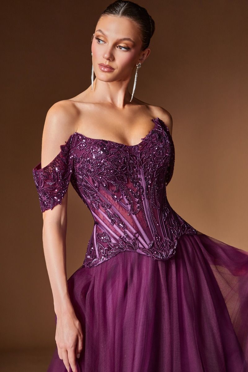 Gentry Gown Beaded Ball Gown with Floral Corset
