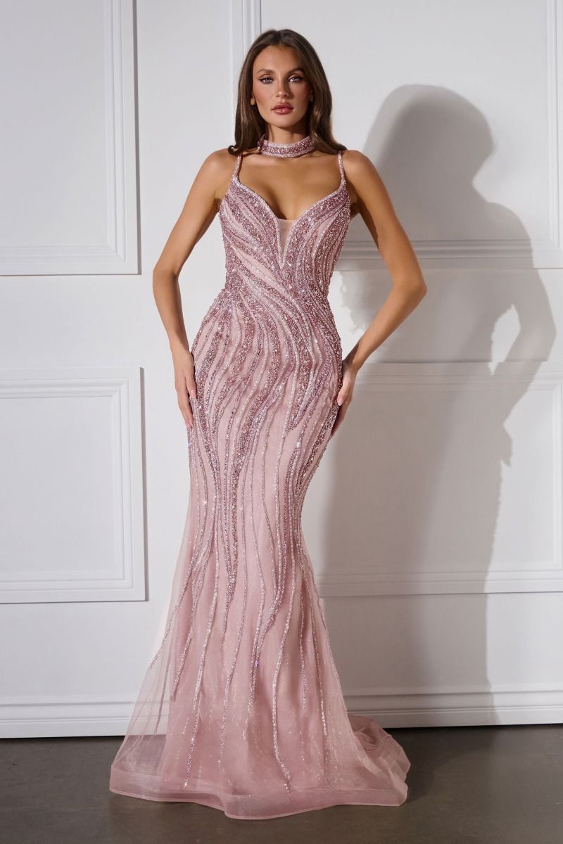 Shellie Gown Crystal Waves Dress With Choker