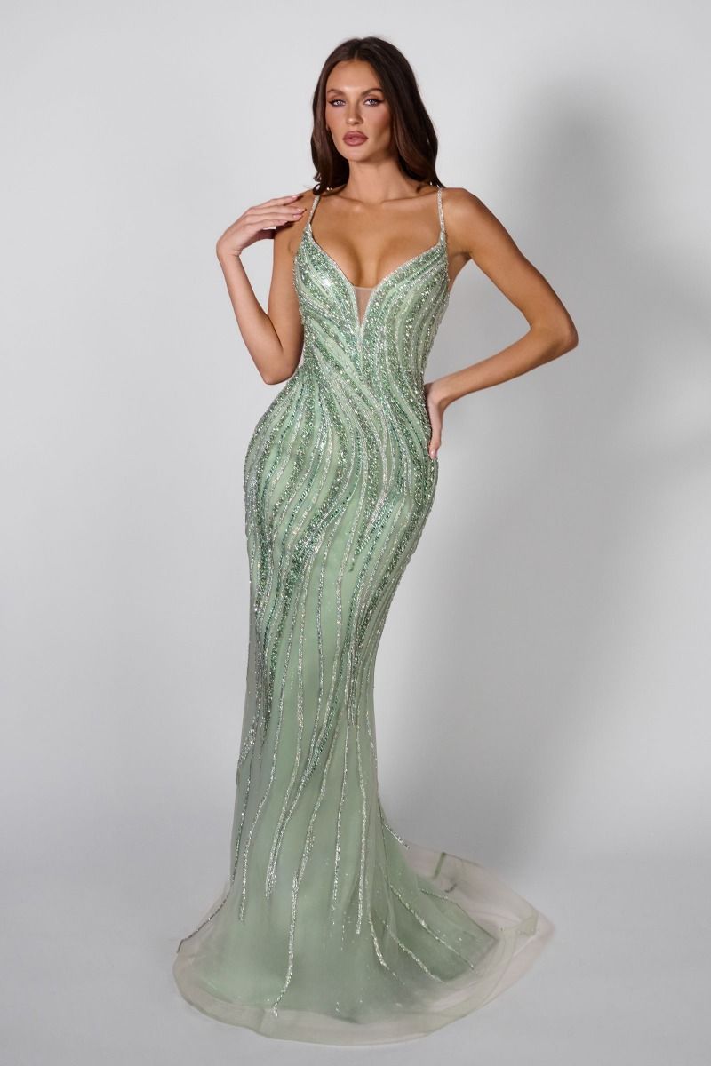 Shellie Gown Crystal Waves Dress With Choker