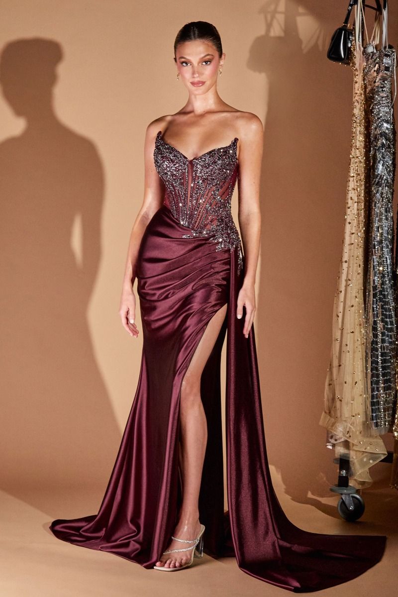 CASPIAN GOWN EVENING DRESS WITH BEADED CORSET BODICE