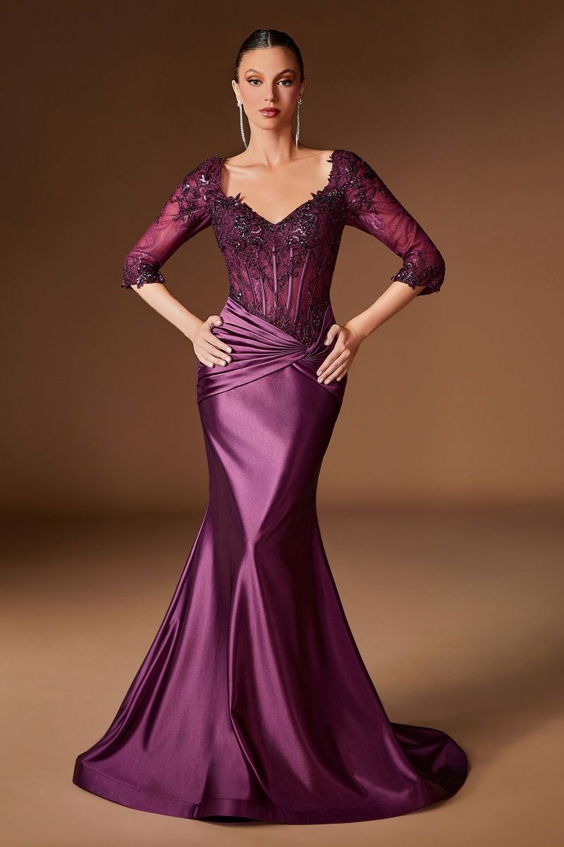 Stella Evening Gown Embroidered Long Sleeve Formal Dress