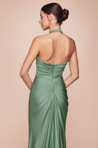 Autumn Gown Stretch Spandex Satin Halter Fitted Dress