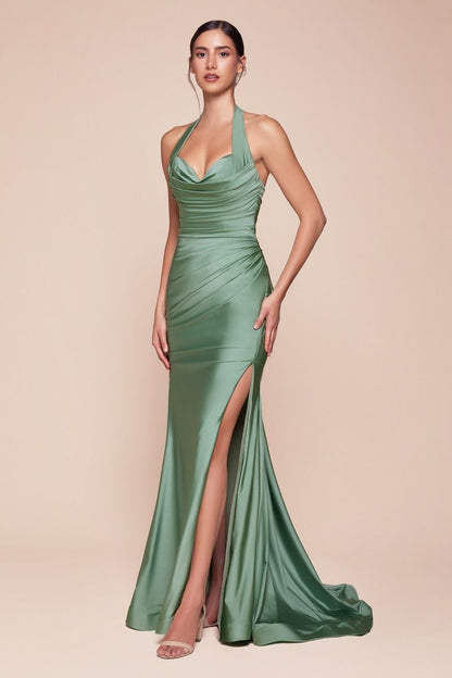 Autumn Gown Stretch Spandex Satin Halter Fitted Dress