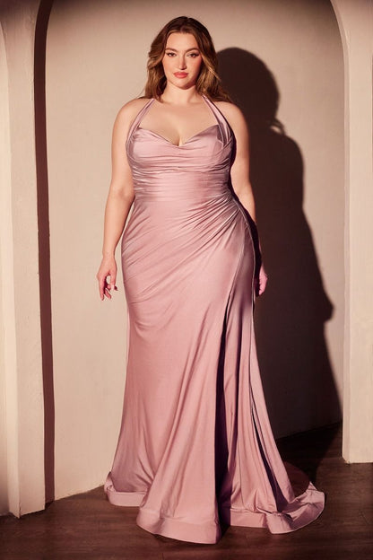 Autumn Gown Stretch Spandex Satin Halter Fitted Dress