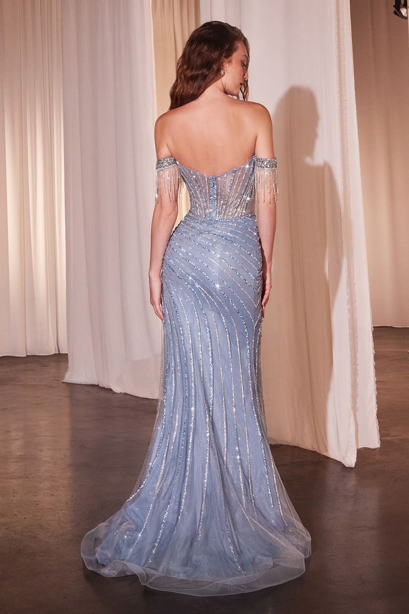 Paris Gown FULLY EMBELLISHED OFF THE SHOULDER EVENING GOWN