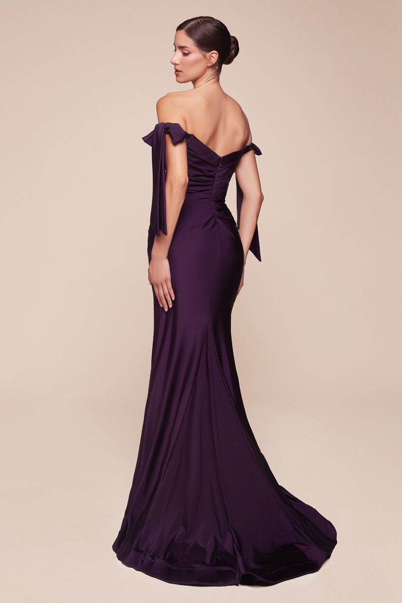 Amber Gown Off Shoulder Stretch Spandex Satin Dress With Ties