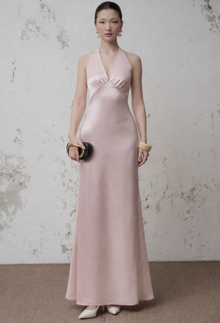 Celestina Satin A- Maxi Dress Blush Pink