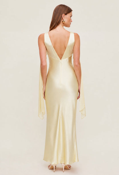 Charlotte Butter Yellow Maxi Dress with Scarf