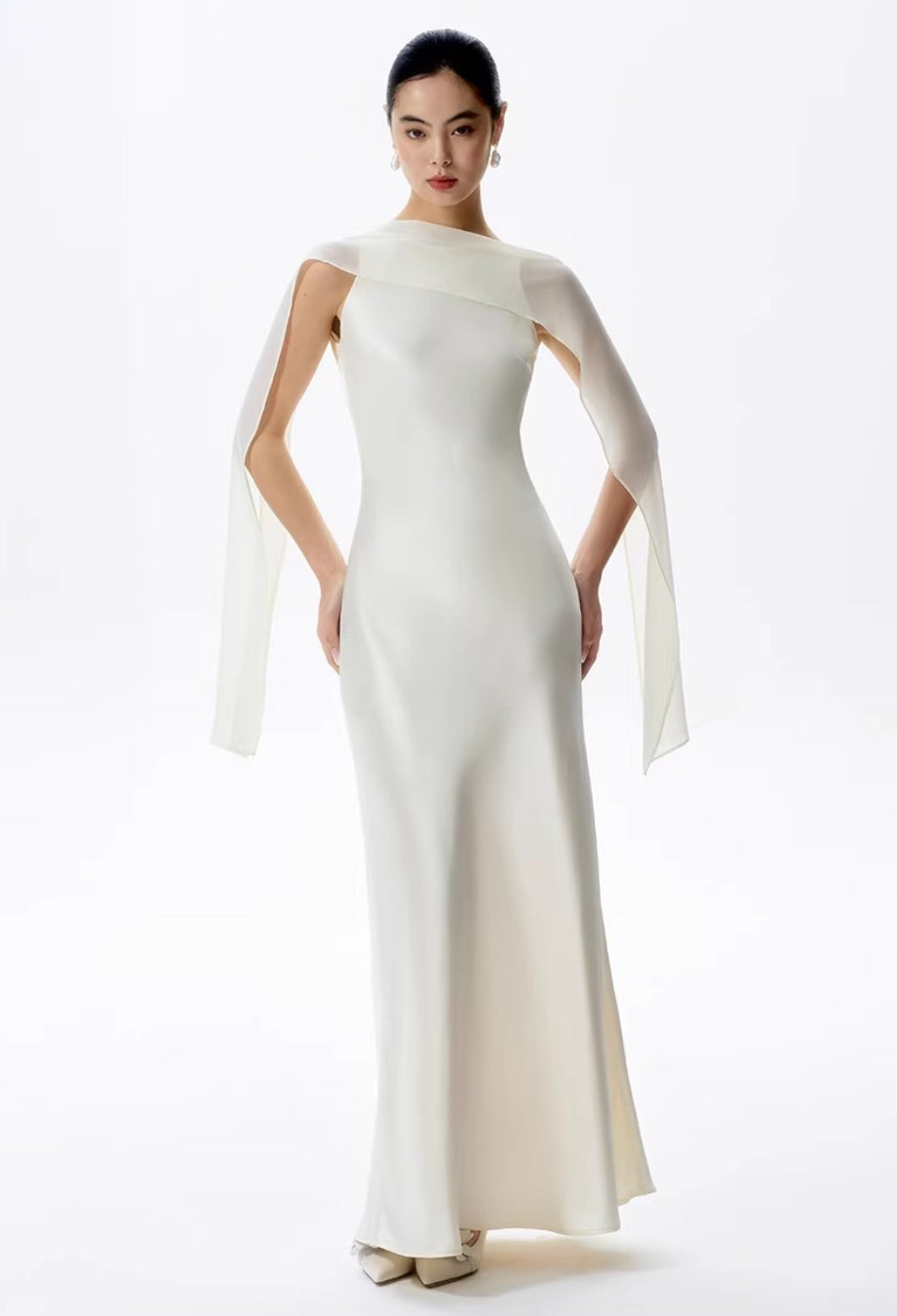 Charlotte Maxi Dress with Scarf Ivory