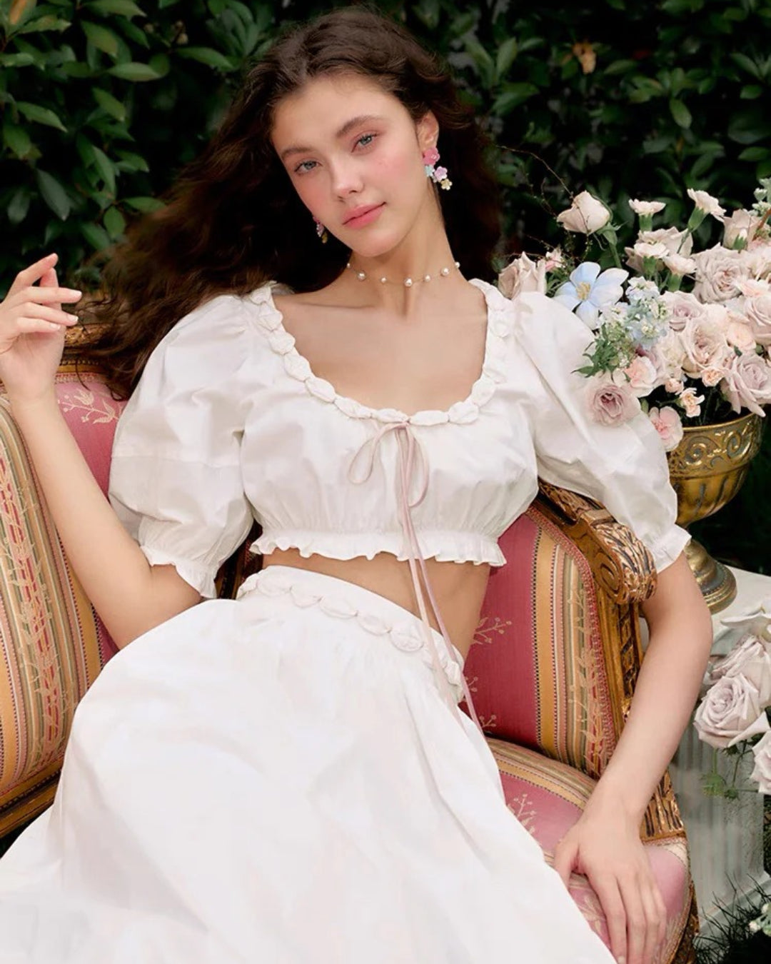 Cici Top and Skirt Two-Piece Set White