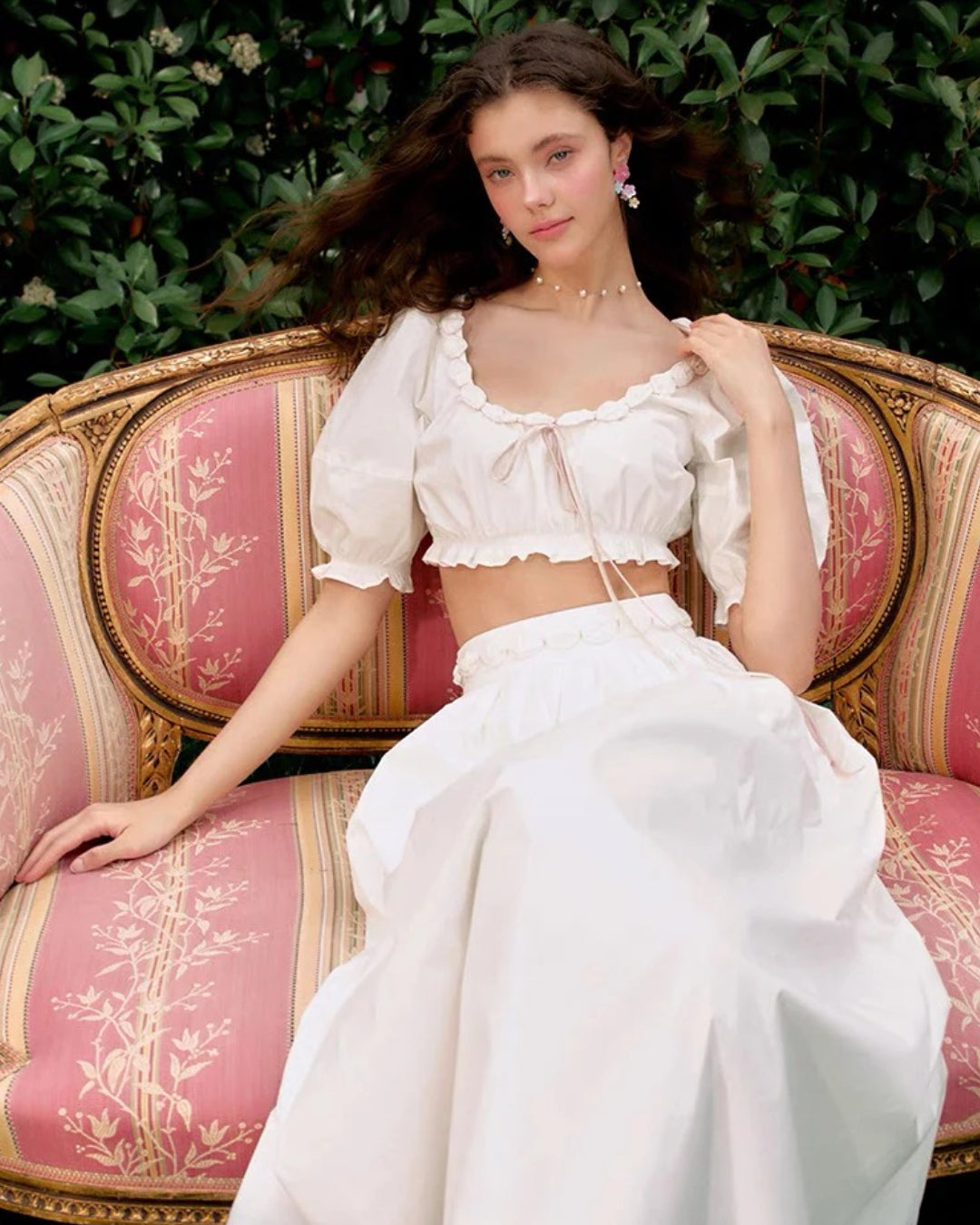 Cici Top and Skirt Two-Piece Set White