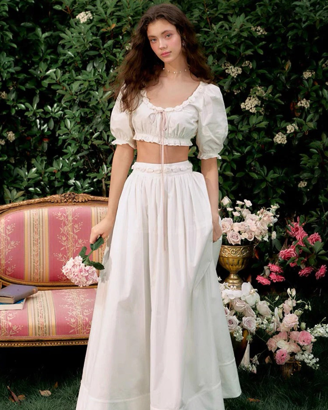 Cici Top and Skirt Two-Piece Set White