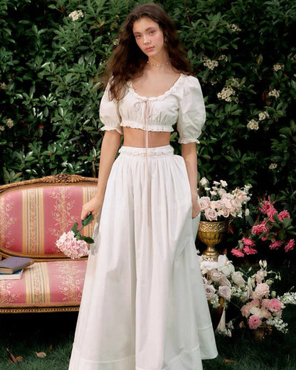 Cici Top and Skirt Two-Piece Set White