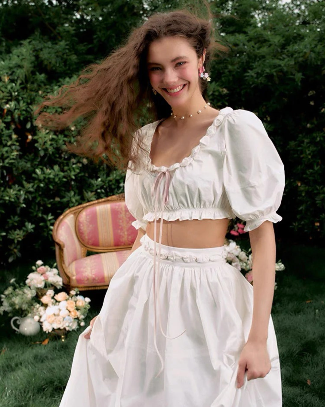 Cici Top and Skirt Two-Piece Set White