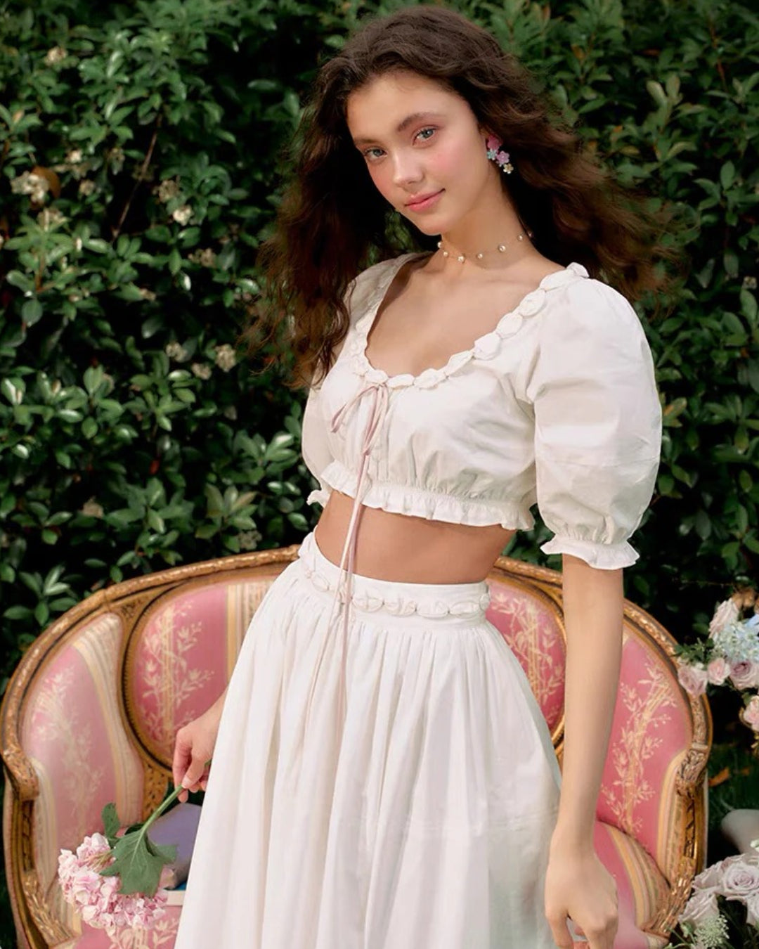 Cici Top and Skirt Two-Piece Set White