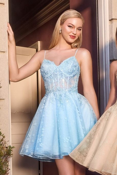 JOLEEN MINI DRESS FLORAL LACE & TULLE A- COCKTAIL DRESS