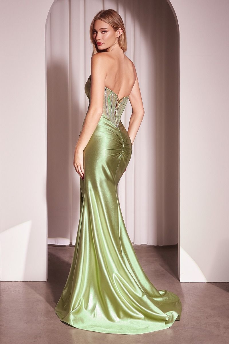 GINGER GOWN STRAPLESS LACE BODICE SATIN FITTED GOWN