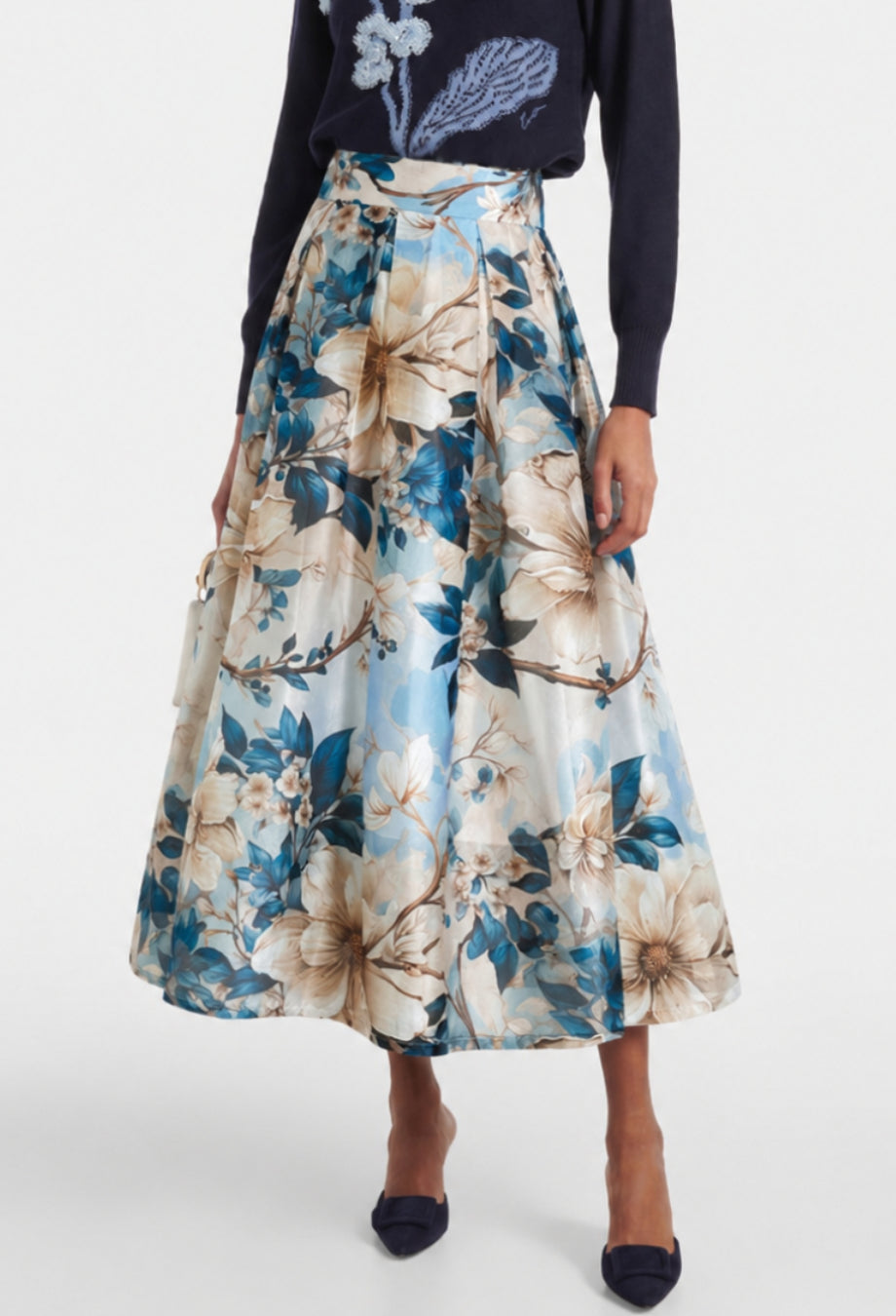 Colleen Blue Vintage Floral Midi Skirt