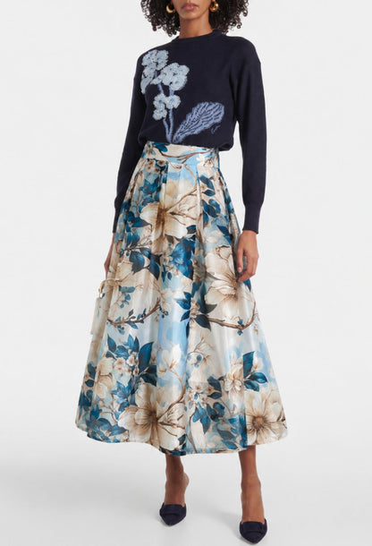 Colleen Blue Vintage Floral Midi Skirt
