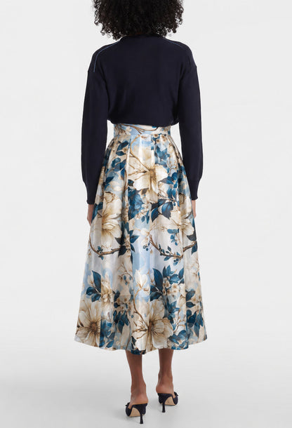 Colleen Blue Vintage Floral Midi Skirt