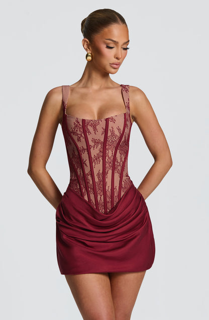 Cornelia Mini Dress Burgundy Lace