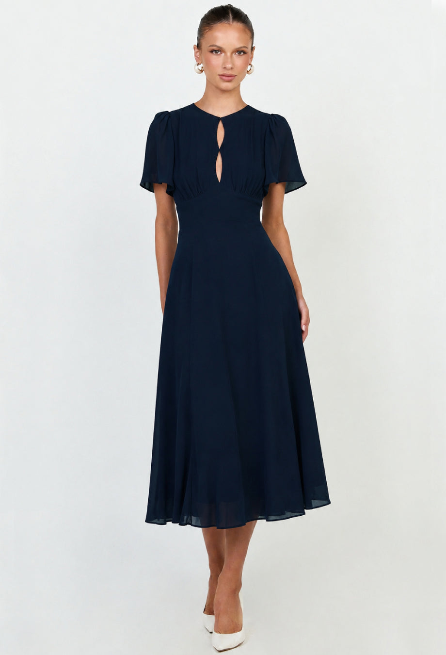 Corynn Short-Sleeve Midi Dress Navy Blue