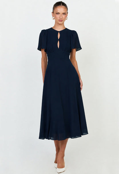 Corynn Short-Sleeve Midi Dress Navy Blue